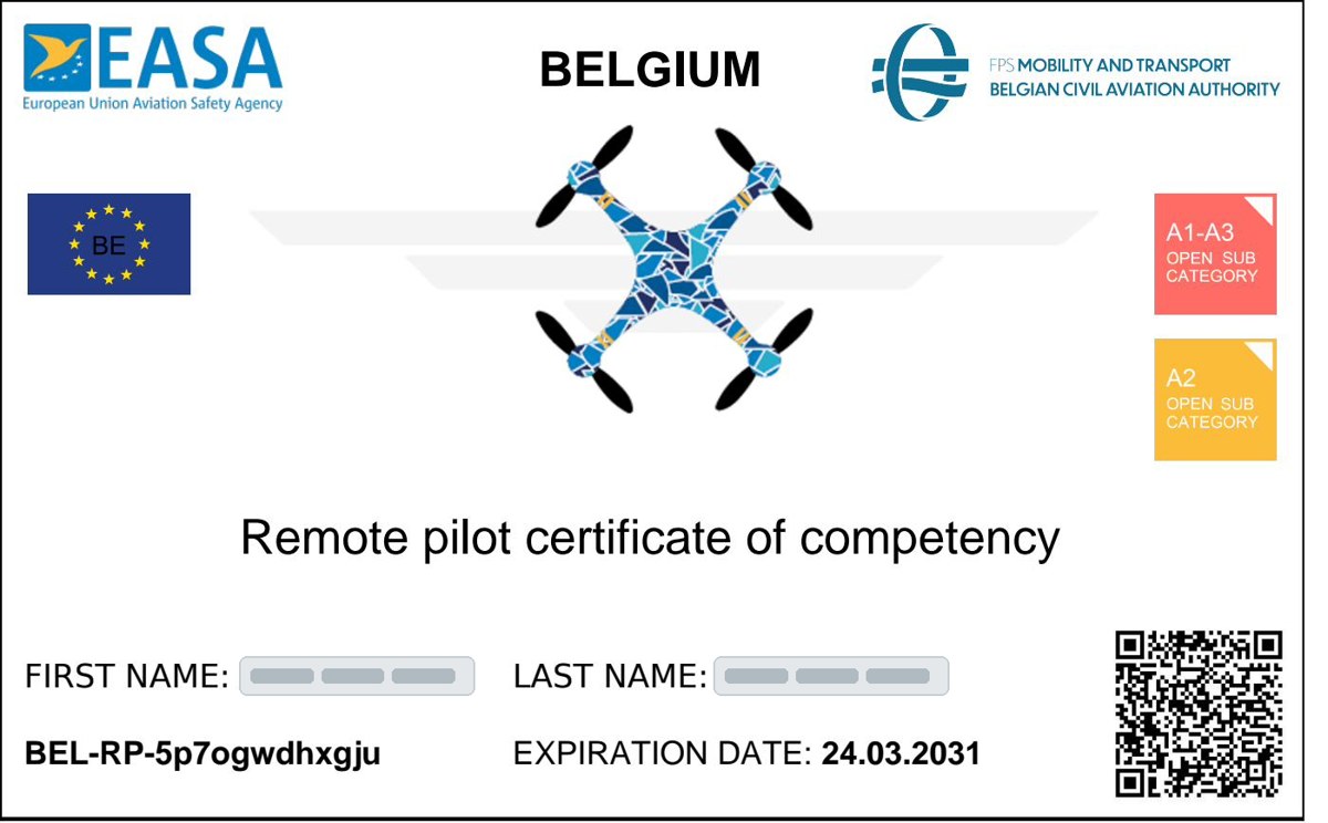 Certificat d'aptitude de télépilote A2, nom masqué