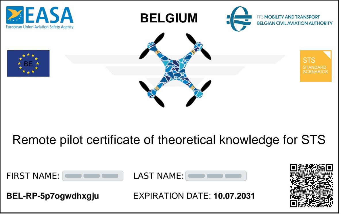 Certificat théorique STS pour scénarios standards, nom masqué